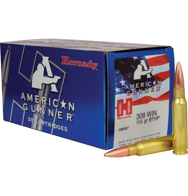 Hornady American Gunner 7.62 NATO/.308 WIN NATO 155 GR Boat Tail Hollow 50rd box - Brass Casing
