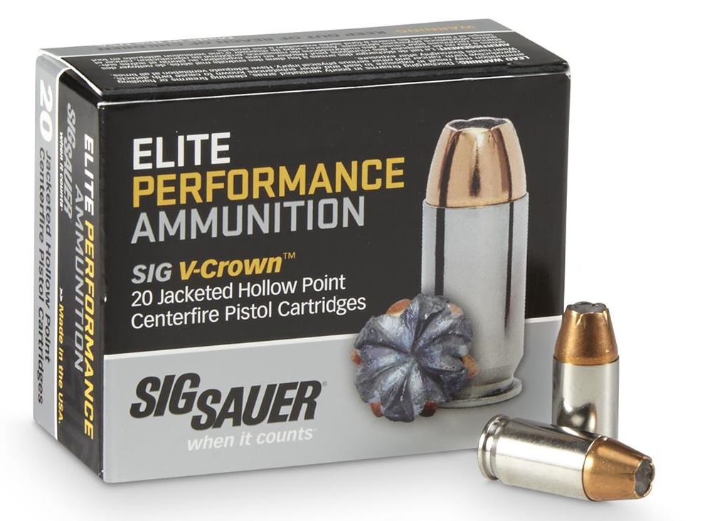 Sig Sauer Elite V-Crown Jacketed Hollow Point 40 S&W Ammo 165gr 20 Round Box - Brass Casing