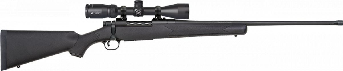 Mossberg & Sons Patriot with Vortex Crossfire Scope 300 Winchester Magnum Bolt Action Rifle - 3+1 Rounds | 24" Barrel | Black Synthetic Stock | Synthetic | Blue/Black