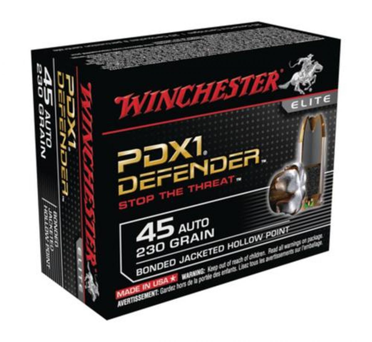 Winchester Supreme Elite45 ACP 230 Grain Bonded PDX 20rd box - Nickel Plated Brass Casing