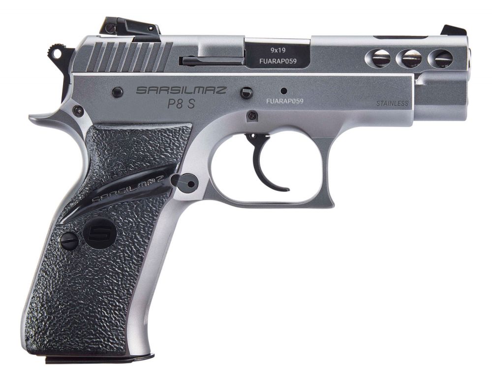 Sar USA P8S Compact 9mm 3.80" 17+1 Stainless Steel Black Polymer Grip - 17+1 Rounds | 3.8" Barrel | Polymer Grips | Stainless/Silver