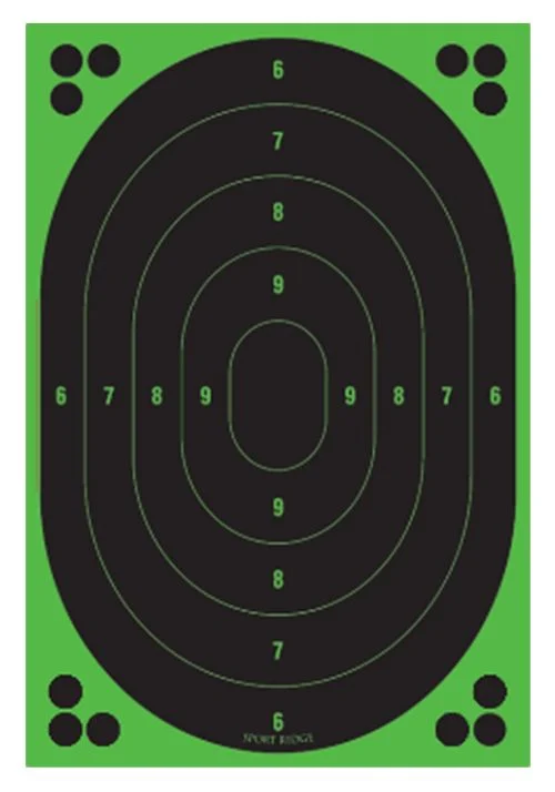 Tacshield Sport Ridge Oval Reactive Target Self-Adhesive Peel and Stick Adhesive Oval Bullseye Black w/Green Accents 5 Pac