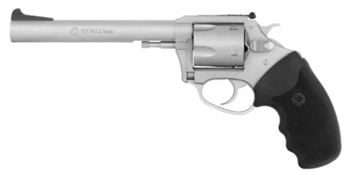 Charter Arms Pitbull 6" 9mm Revolver - 5 Rounds | 6" Barrel | Rubber Grips | Stainless/Silver | 3-Dot Sights