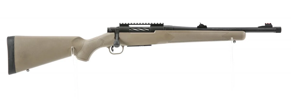Mossberg & Sons Patriot Predator .450 Bushmaster Bolt Action Rifle - 3+1 Rounds | 16.25" Barrel | Flat Dark Earth Stock | Synthetic | Blue/Black