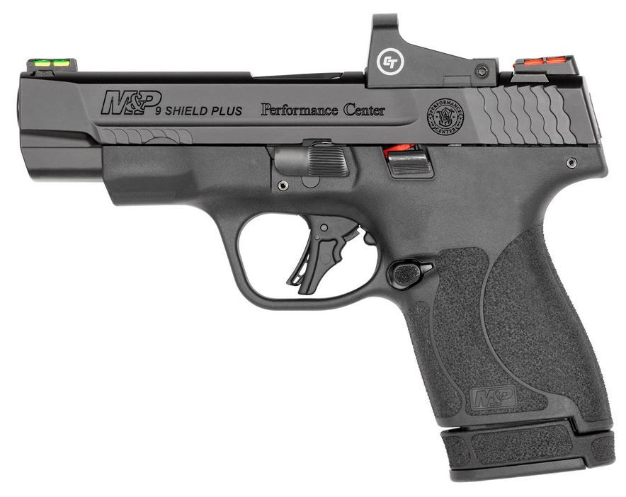 Smith & Wesson Performance Center M&P 9 Shield Plus Crimson Trace 9mm Pistol - 13+1 Rounds | 4" Barrel | Polymer Grips | Blue/Black | Optics Included Sights