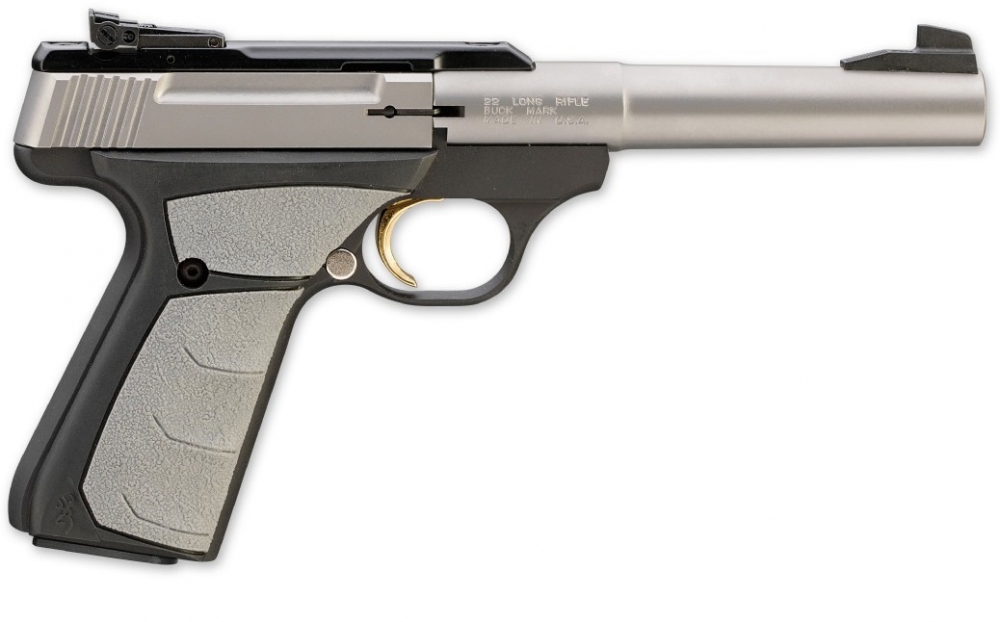 Browning Buck Mark Camper .22 LR, 5.5" Barrel, Stainless, 10 Rounds, CA Compliant - 10+1 Rounds | 5.5" Barrel | Polymer Grips | Stainless/Silver