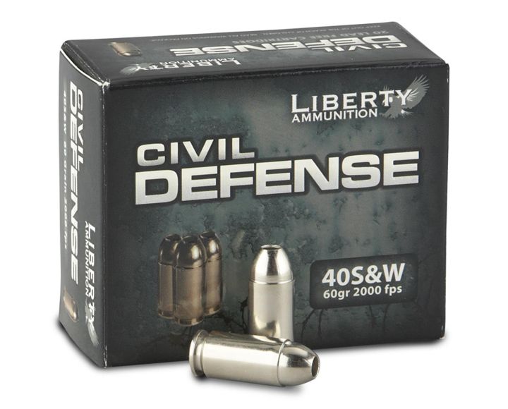 Liberty Civil Defense Hollow Point 40 S&W Ammo 60 gr 20 Round Box - Brass Casing