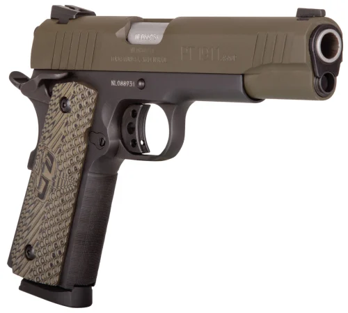 Taurus 1911 .45 ACP Single 5 8+1 Brown VZ Grip Green Cerekote Slide - 8+1 Rounds | 5" Barrel | Stainless/Silver | 3-Dot Sights