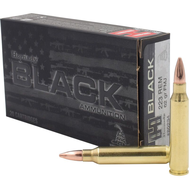 Hornady Black Ammo223 Remington 62gr Full Metal Jacket 20 Round Box - Brass Casing