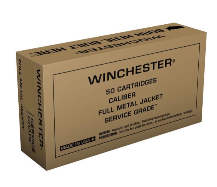 Winchester Ammo Service Grade 40 S&W 165 GR Full Metal Jacket Flat Nose 50 Bx/ 10 Cs - Brass Casing