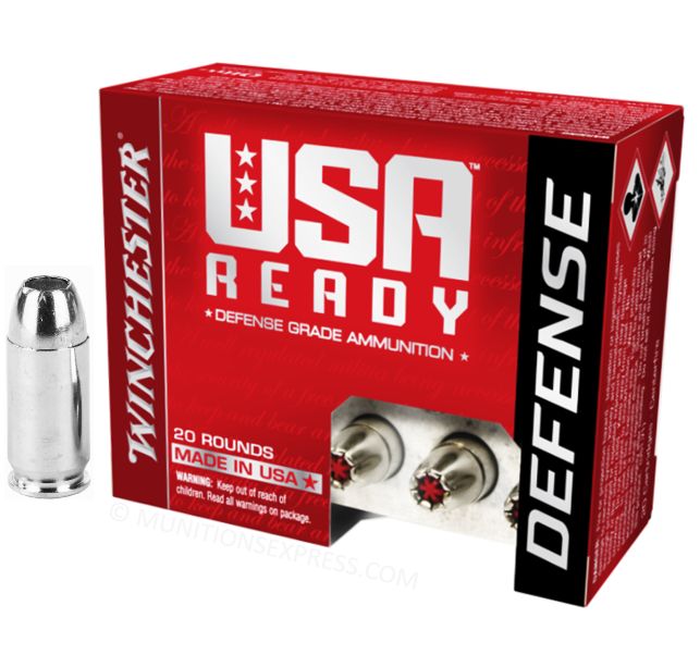 Winchester USA Ready 45 ACP Ammo 200 gr Hollow Point20rd box - Brass Casing