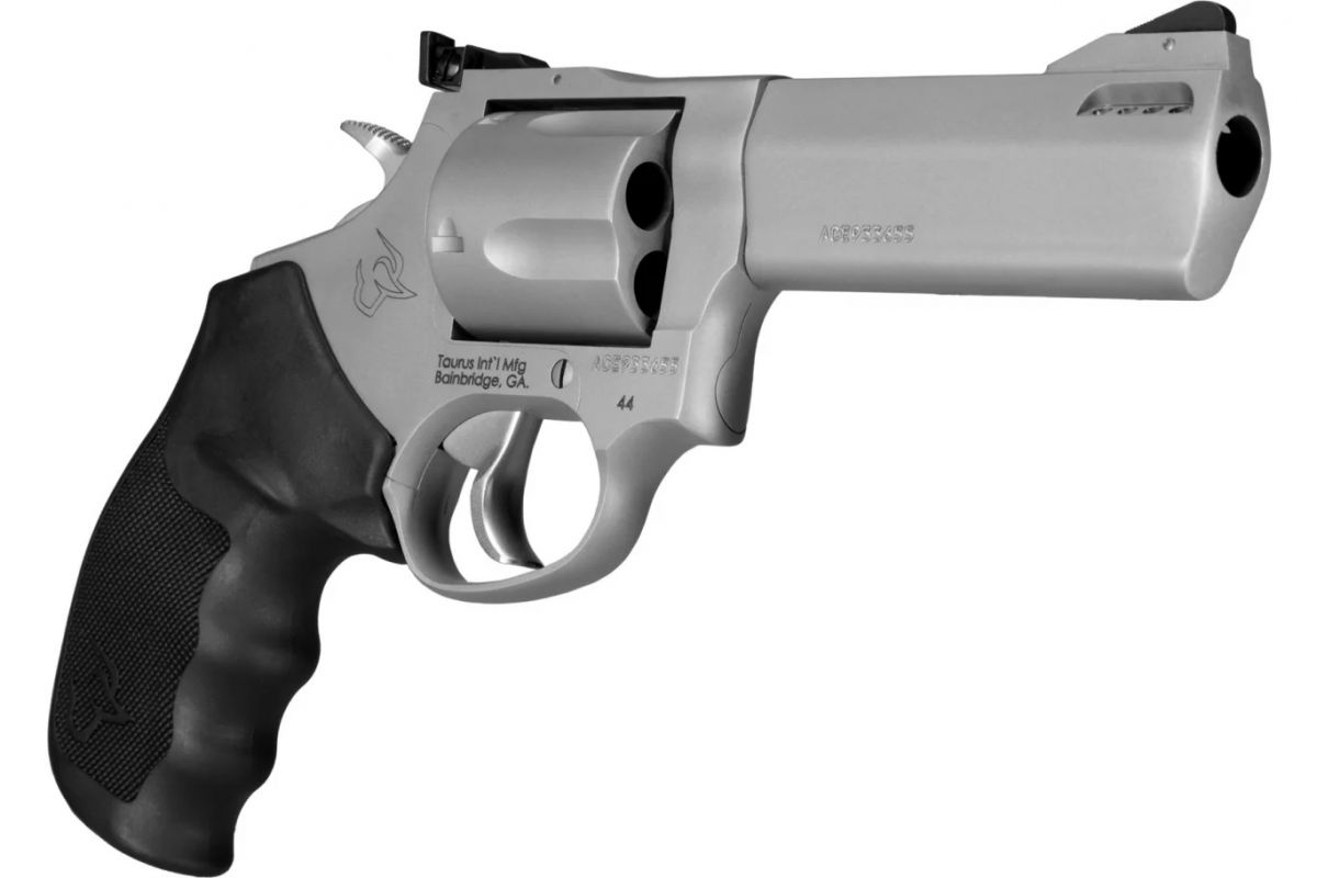 Taurus Tracker Model 44 .44 Rem Mag 4" Stainless Ported 5 Shot Revolver - 5 Rounds | 4" Barrel | Polymer Grips | Stainless/Silver | 3-Dot Sights