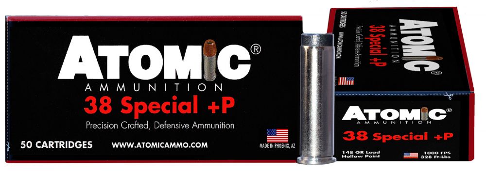 Atomic Pistol 38 Spl + P Subsonic 148 gr Lead Hollow Point (LHP) 50 Bx/ 10 Cs - Brass Casing