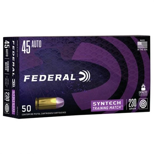 Federal AE45SJ2 Syntech Training Match .45 ACP 230 gr Total Syntech Jacket Flat Nose (TSJFN) 50 Bx/ Cs - Brass Casing
