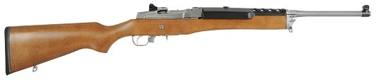 Ruger Mini-14 Ranch 5.56x45 NATO 18.5" Stainless, Hardwood Stock 5+1 - 5+1 Rounds | 18.5" Barrel | Wood Stock | Stainless/Silver