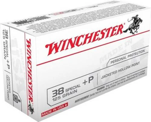 Winchester USA 38 Special 125 Grain Jacketed Hollow Point +P 50rd box - Brass Casing