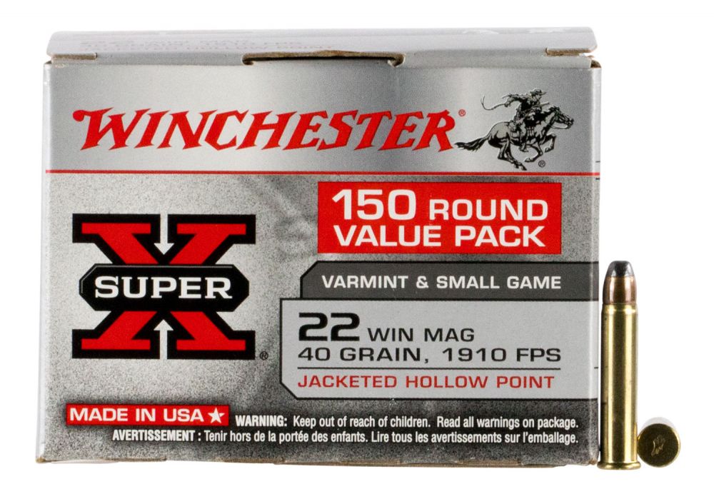 Winchester Ammo X22MH150 Super-X 22 Win Mag 40 GR Jacketed Hollow Point (JHP) 150 Bx/ 3 Cs - Brass Casing