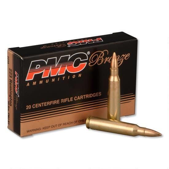 PMC Bronze Full Metal Jacket Boat Tail 223 Remington Ammo 55gr20 Round Box - Brass Casing