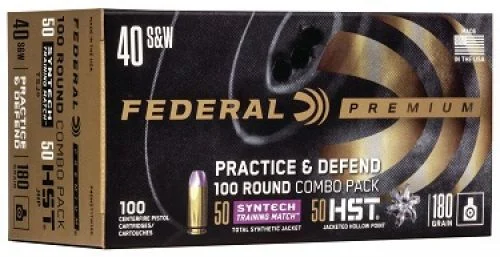 Federal Practice & Defend 40 S&W 180 gr HST/Synthetic 100 Bx/ 5 Cs - Brass Casing