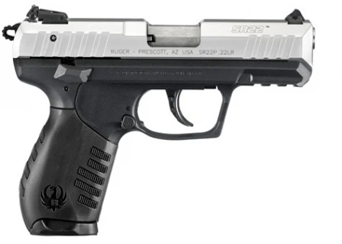 Ruger SR22 Black/Silver 22 Long Rifle Pistol - 10+1 Rounds | 3.5" Barrel | Polymer Grips | Stainless/Silver | 3-Dot Sights