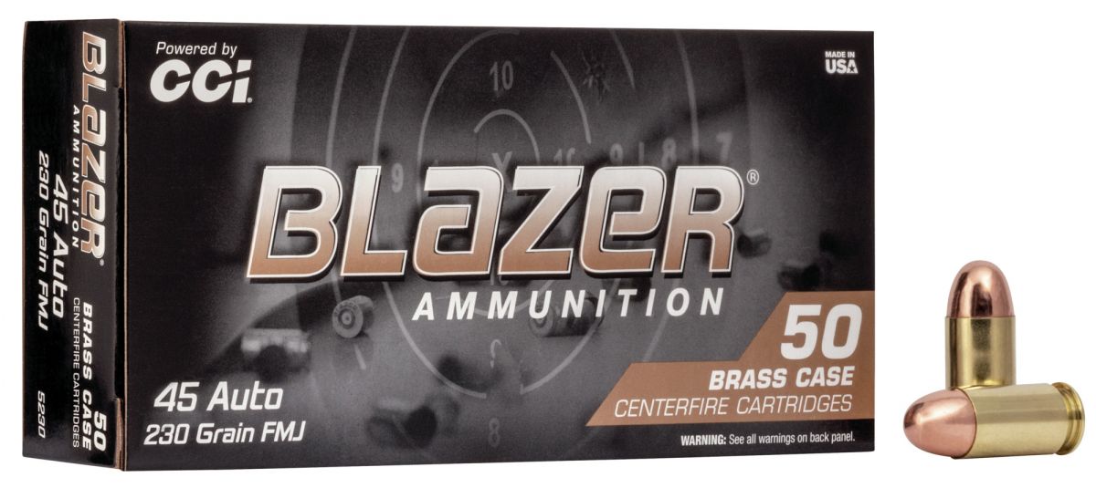 CCI Blazer Brass Ammo 45 ACP 230gr FMJ50 Round Box - Brass Casing