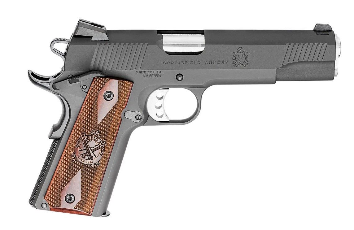 Springfield Armory 1911 5"Bbl 45 Acp 7 Rd Parkerized CA legal - 7 Rounds | 5" Barrel | Wood Grips | Blue/Black | 3-Dot Sights
