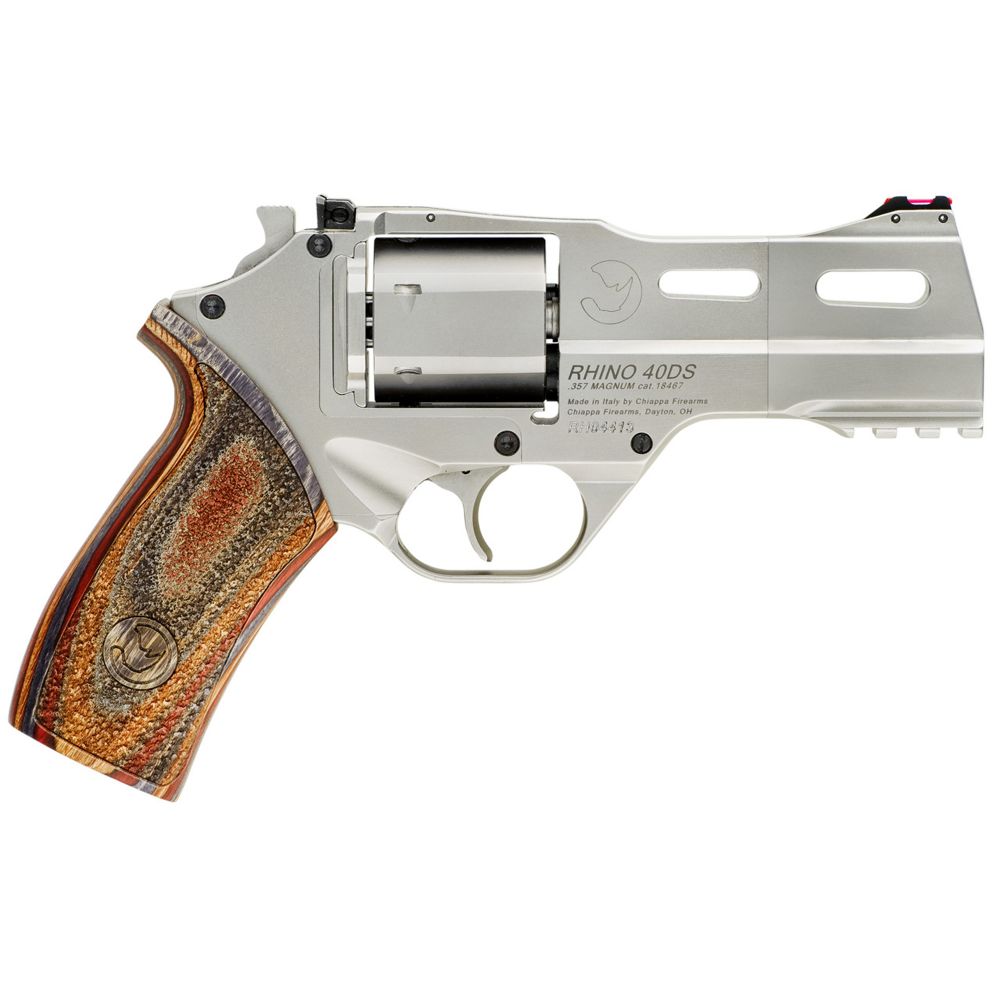 Chiappa Rhino 40DS Nickel 357 Magnum Revolver - 6 Rounds | 4" Barrel | Wood Grips