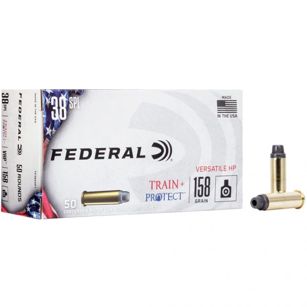 Federal Train + Protect 38 Special 158 gr Versatile Hollow Point 50 Bx/ 10 Cs - Brass Casing