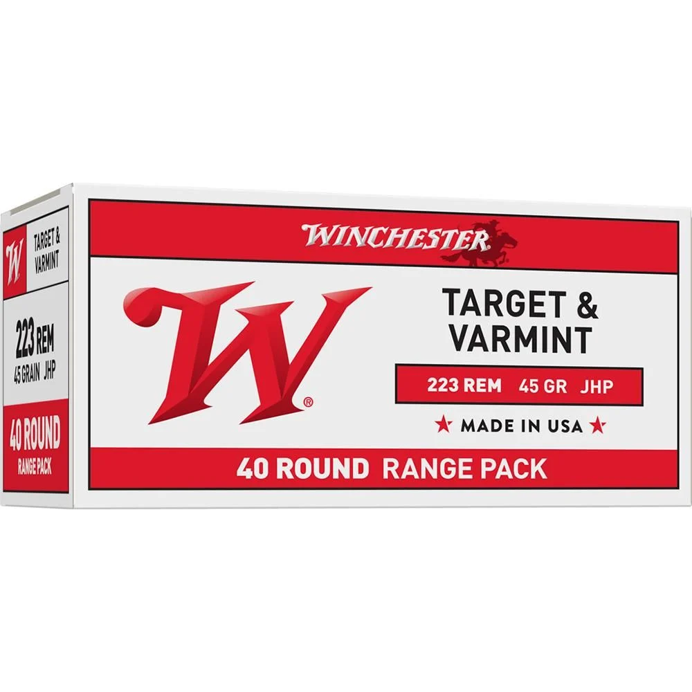 Winchester USA Ammo 223 Remington 45gr Jacketed Hollow Point 40 Round Box - Brass Casing