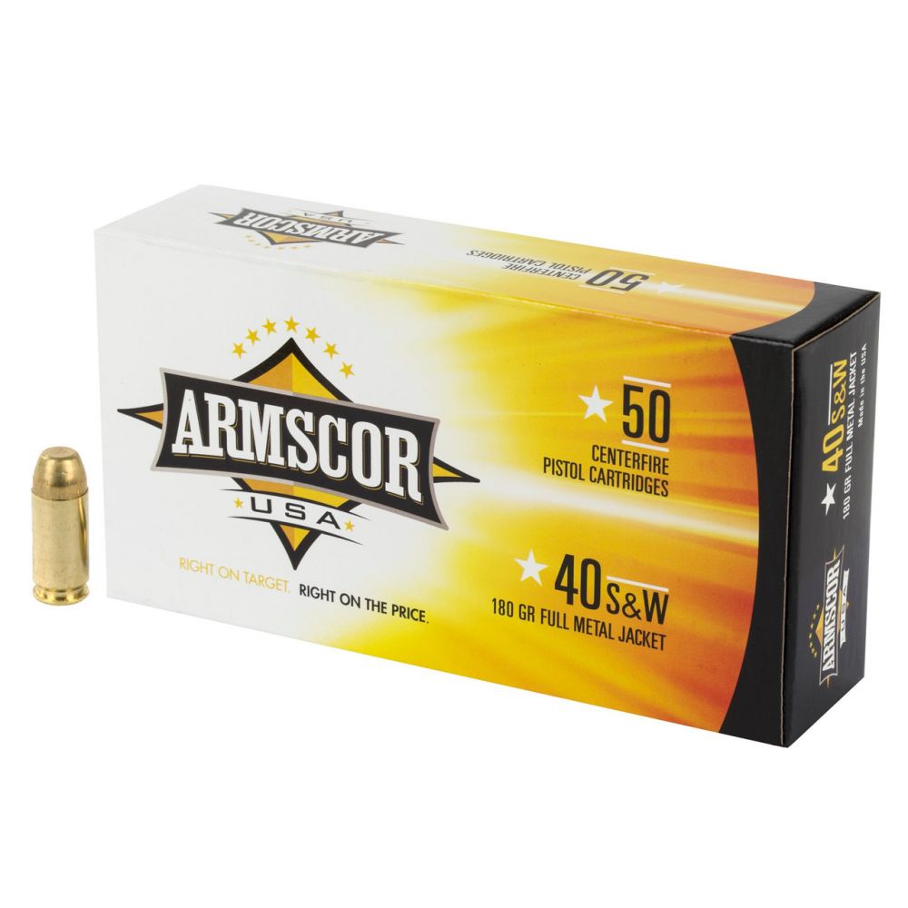 Armscor USA Full Metal Jacket 40 S&W Ammo 50 Round Box - Brass Casing