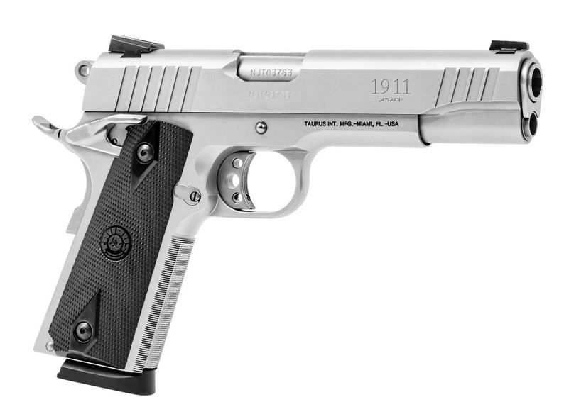 Taurus 1911 .45 ACP Semi Auto Pistol - 8+1 Rounds | 5" Barrel | Polymer Grips | Stainless/Silver | 3-Dot Sights