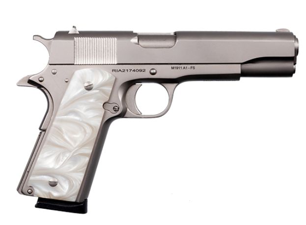 Rock Island Armory M1911-A1 GI Standard FS Matte Nickel - 8+1 Rounds | 5" Barrel | Ivory/Pearl Grips | Nickel | 3-Dot Sights