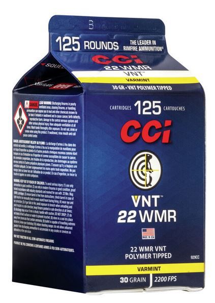 CCI Varmint 22 Mag 30 gr Varmint Tipped 125 Bx/ 5 Cs - Brass Casing