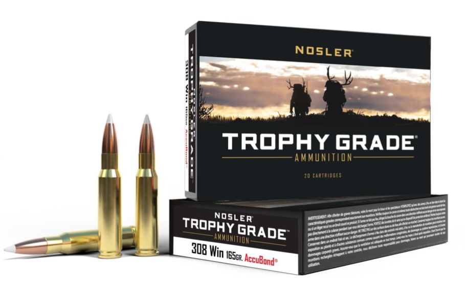 Nosler Trophy Grade Accubond 308 Winchester Ammo 165 gr 20 Round Box - Brass Casing