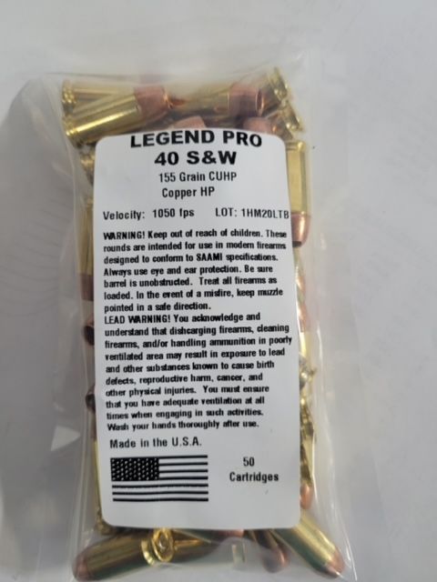 Legend Copper Hollow Point 40 S&W Ammo 155 gr 50 Round Box - Brass Casing