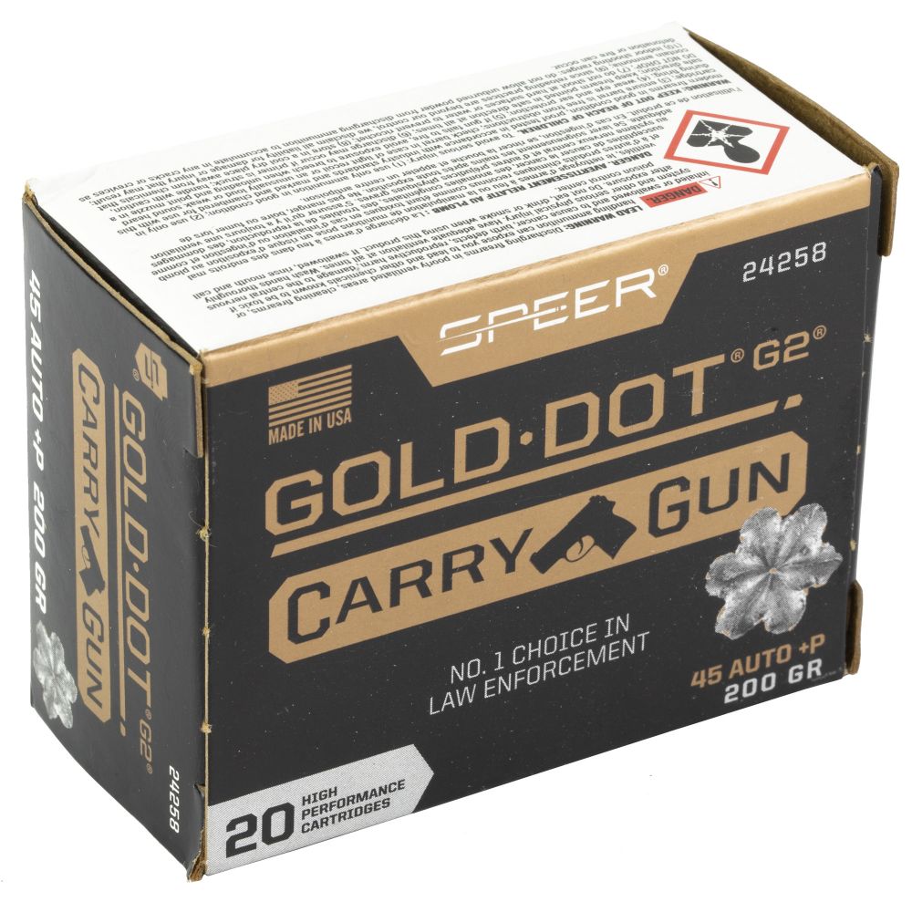 Speer Ammo Gold Dot Carry Gun 45 ACP +P 200 gr Hollow Point 20rd box - Brass Casing