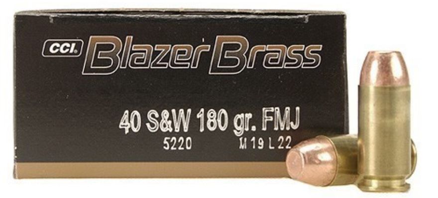 CCI Blazer Brass Full Metal Jacket 40 S&W Ammo 180 gr 50 Round Box - Brass Casing