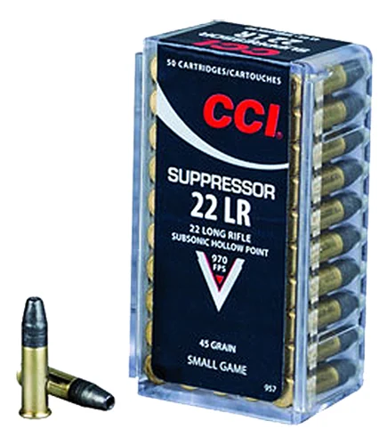 CCI Suppressor .22 LRSubSonic Hollow Point 45 GR 50rd box - Brass Casing