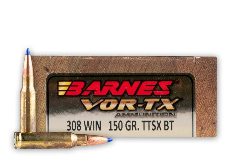 Barnes VOR-TX Long Range TXS Boat Tail 308 Winchester Ammo 150 gr 20 Round Box - Brass Casing