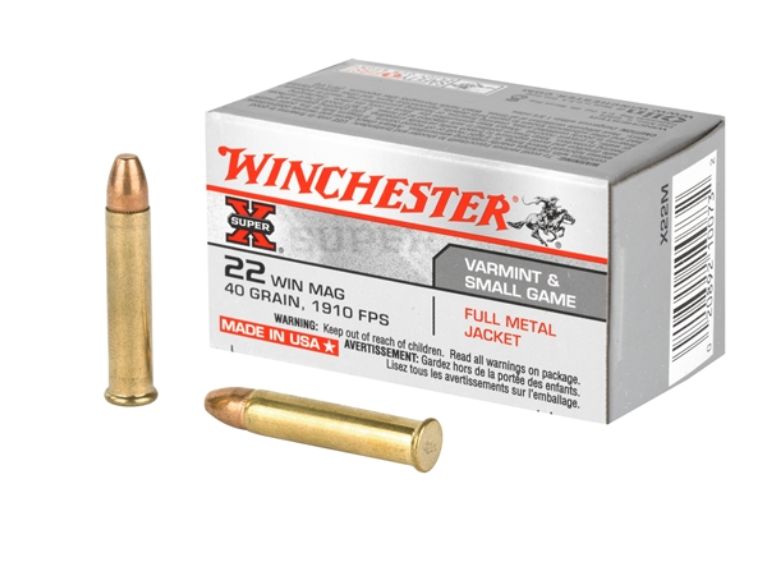 Winchester Super-X22 Winchester Magnum Ammo40 Grain Full Metal 50rd box - Brass Casing