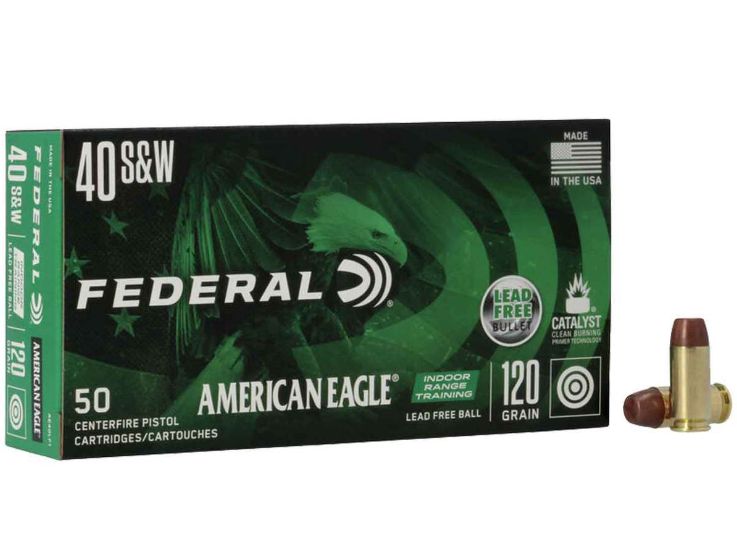 Federal American Eagle IRT Total Metal Jacket 40 S&W Ammo 50 Round Box - Brass Casing