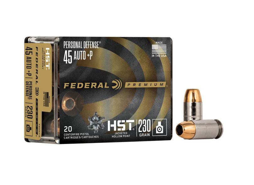 Federal Personal Defense HST 45 ACP +P 230 gr HST Jacketed Soft Point 20 Bx/ 10 Cs - Brass Casing