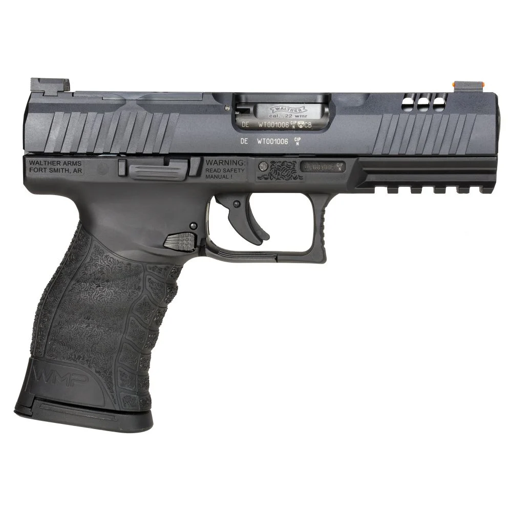 Walther Arms Arms WMP Optic Ready .22 WMR Semi Auto Pistol - 10+1 Rounds | 4.5" Barrel | Polymer Grips | Black | Adjustable Sights