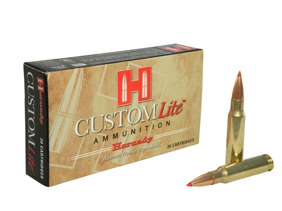 Hornady Custom Lite Ammo308 WINSST 125gr 20rd box - Brass Casing