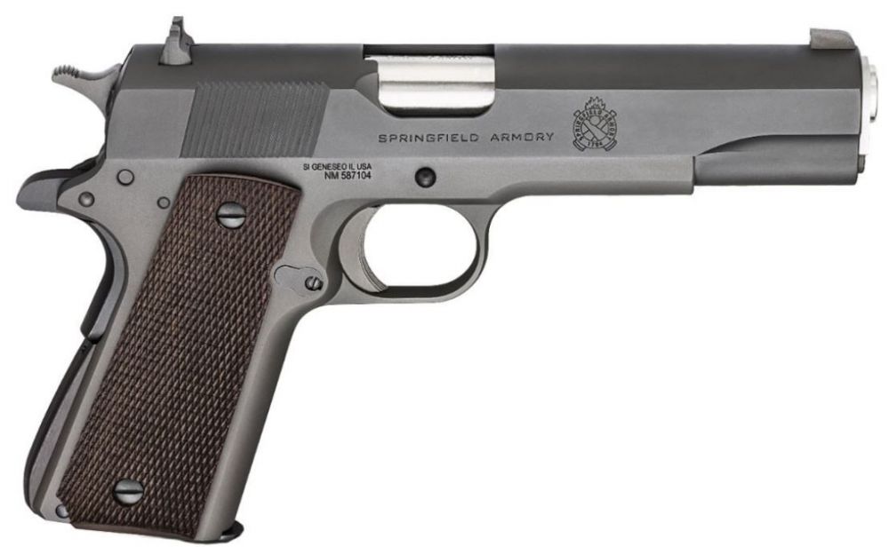 Springfield Armory 1911 Mil-Spec Defender Legacy 45 ACP Pistol - 7+1 Rounds | 5" Barrel | Wood Grips | Blue/Black | 3-Dot Sights