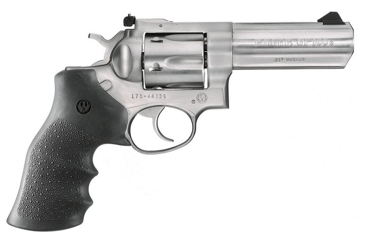 Ruger GP100 Stainless 4" 357 Magnum Revolver - 6 Rounds | 4" Barrel | Rubber Grips | Stainless/Silver | 3-Dot Sights