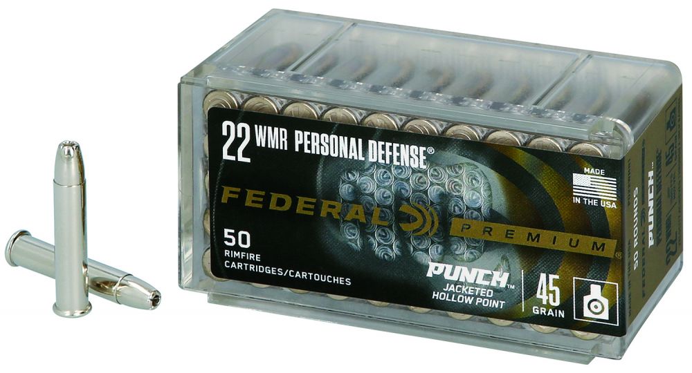 Federal Premium Personal Defense .22 WMR 45 gr Punch Jacket Hollow Point 50 Bx/ 40 Cs - Brass Casing