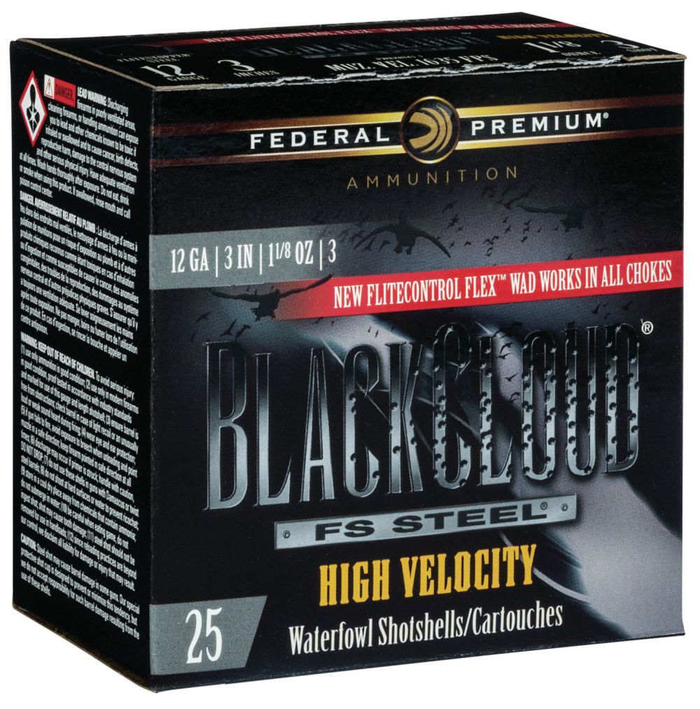 Federal Black Cloud FS Steel High Velocity 12 Gauge 3" 1 1/8 oz 3 Shot 25 Bx/ 10 Cs