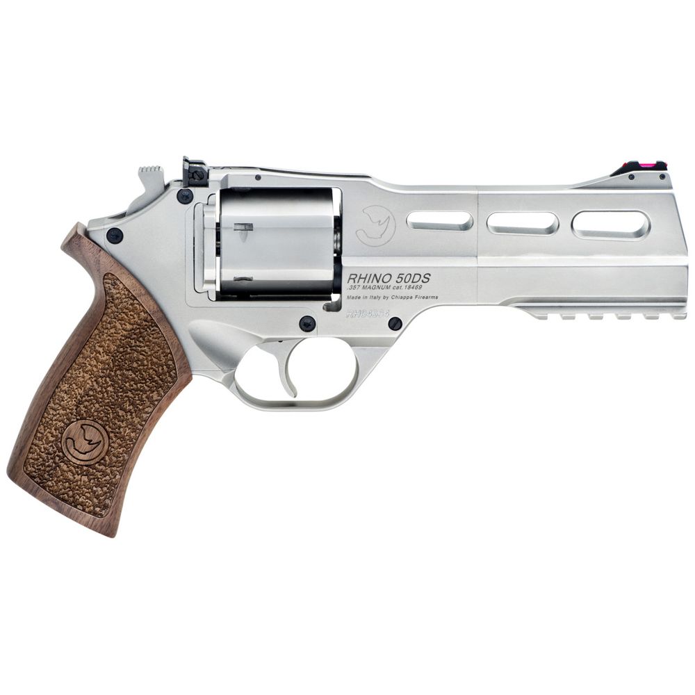 Chiappa Rhino 50DS Nickel 357 Magnum Revolver - 6 Rounds | 5" Barrel | Wood Grips | Stainless/Silver