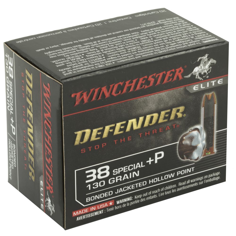 Winchester Defender Handgun Ammo .38 Special +P 130 gr JHP 950 FPS 20/ct - Nickel Plated Brass Casing